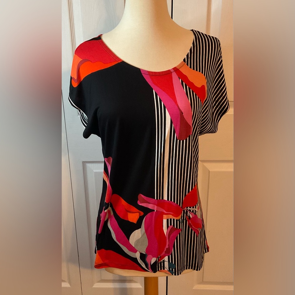Lascana Black Red Floral Top Small‎ 4 / 6 New